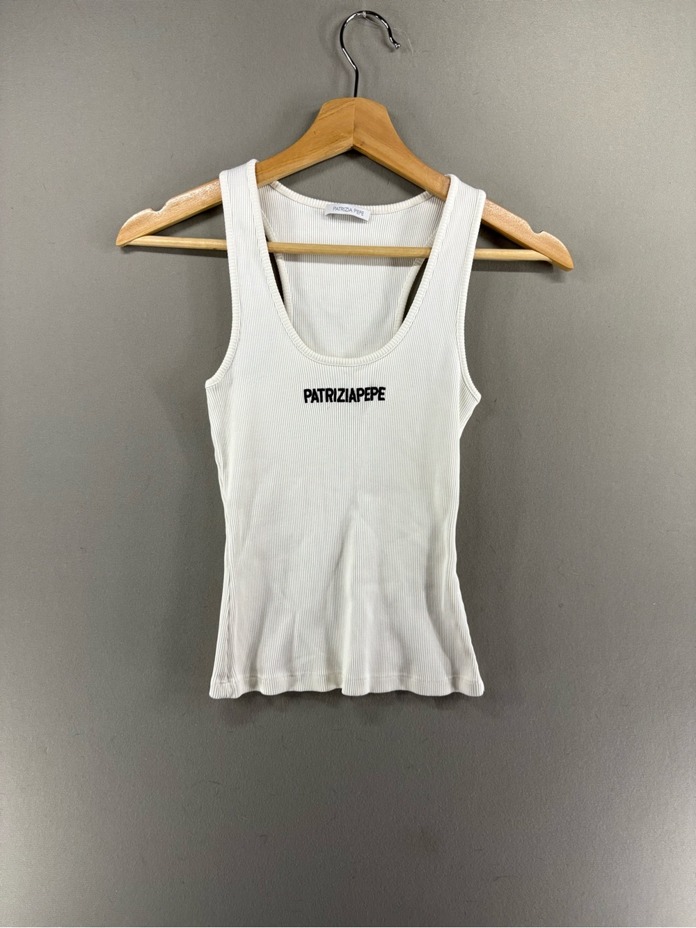 Patrizia Pepe Women Embroidered Logo Top Tank White Cotton Scoop Neck Small ?